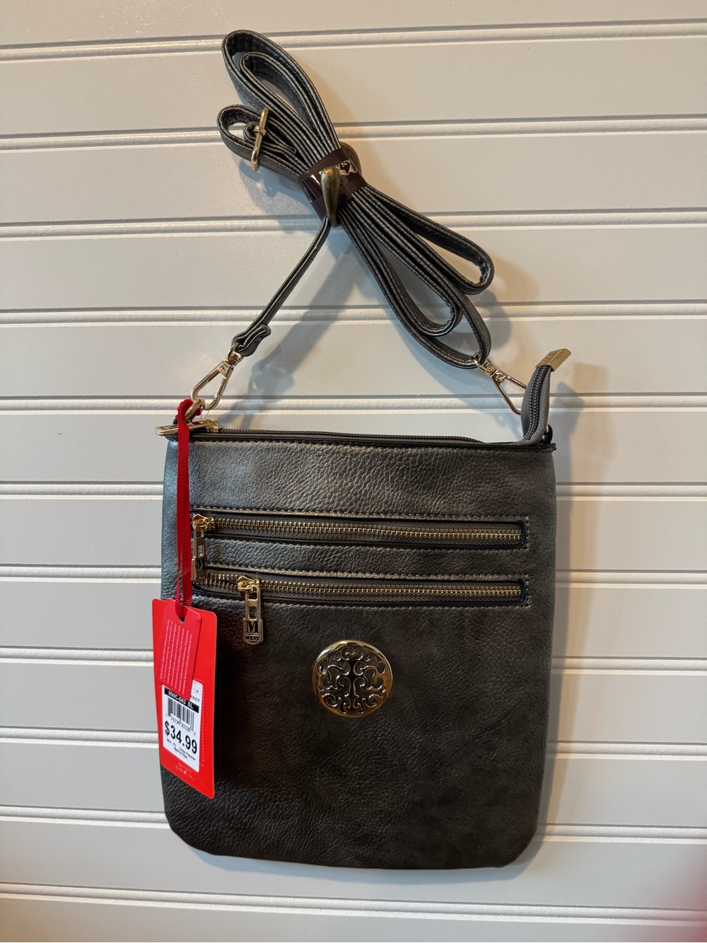 Women's Gray Crossbody Bag with Gold Hardware